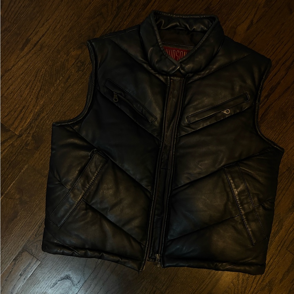 Black Leather Puffer Vest